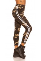 Trendy camouflage leggings met contrast streep wit